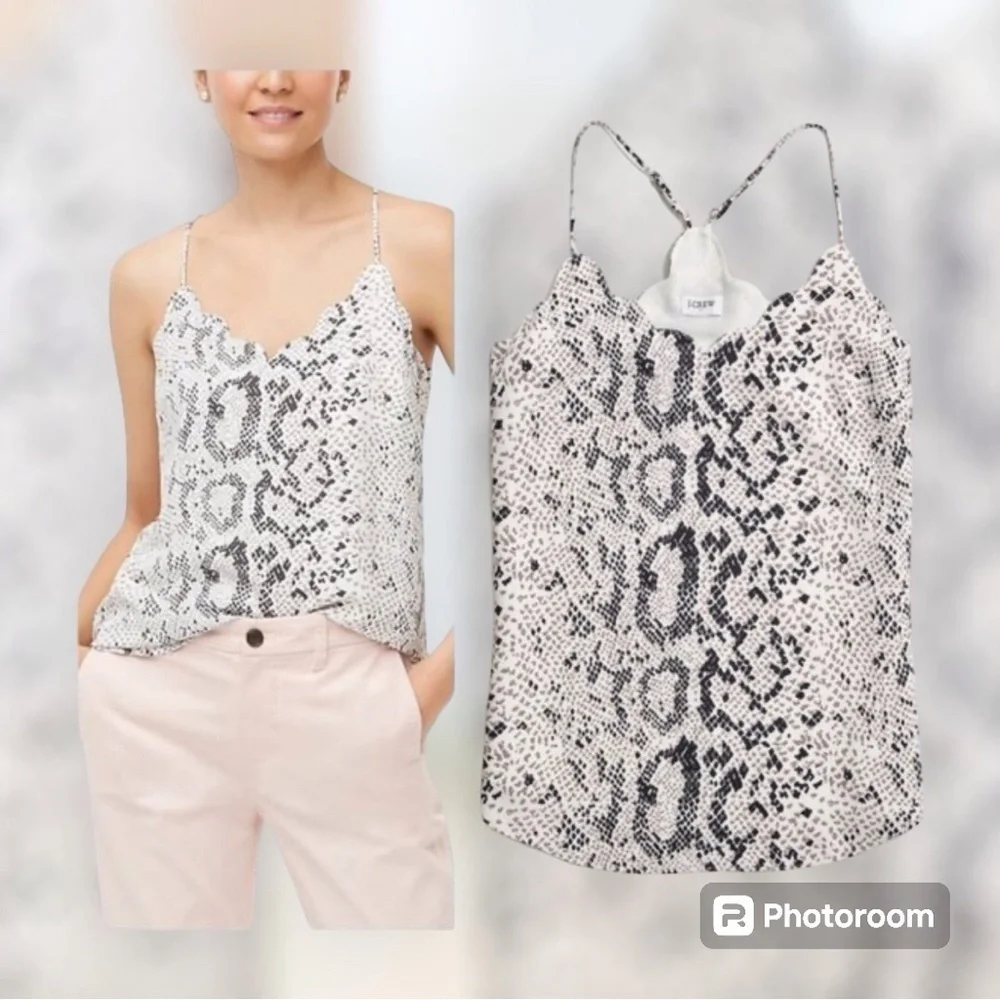 J. Crew Snake Skin Scallop Spaghetti Strap Cami Top